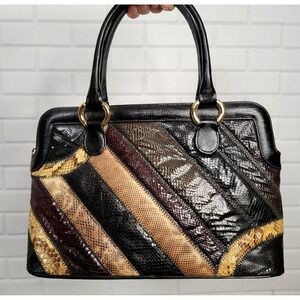 Vintage 70s Handbag Patchwork Snake Skin Leather By Supreme Mod Mob Wife Classic